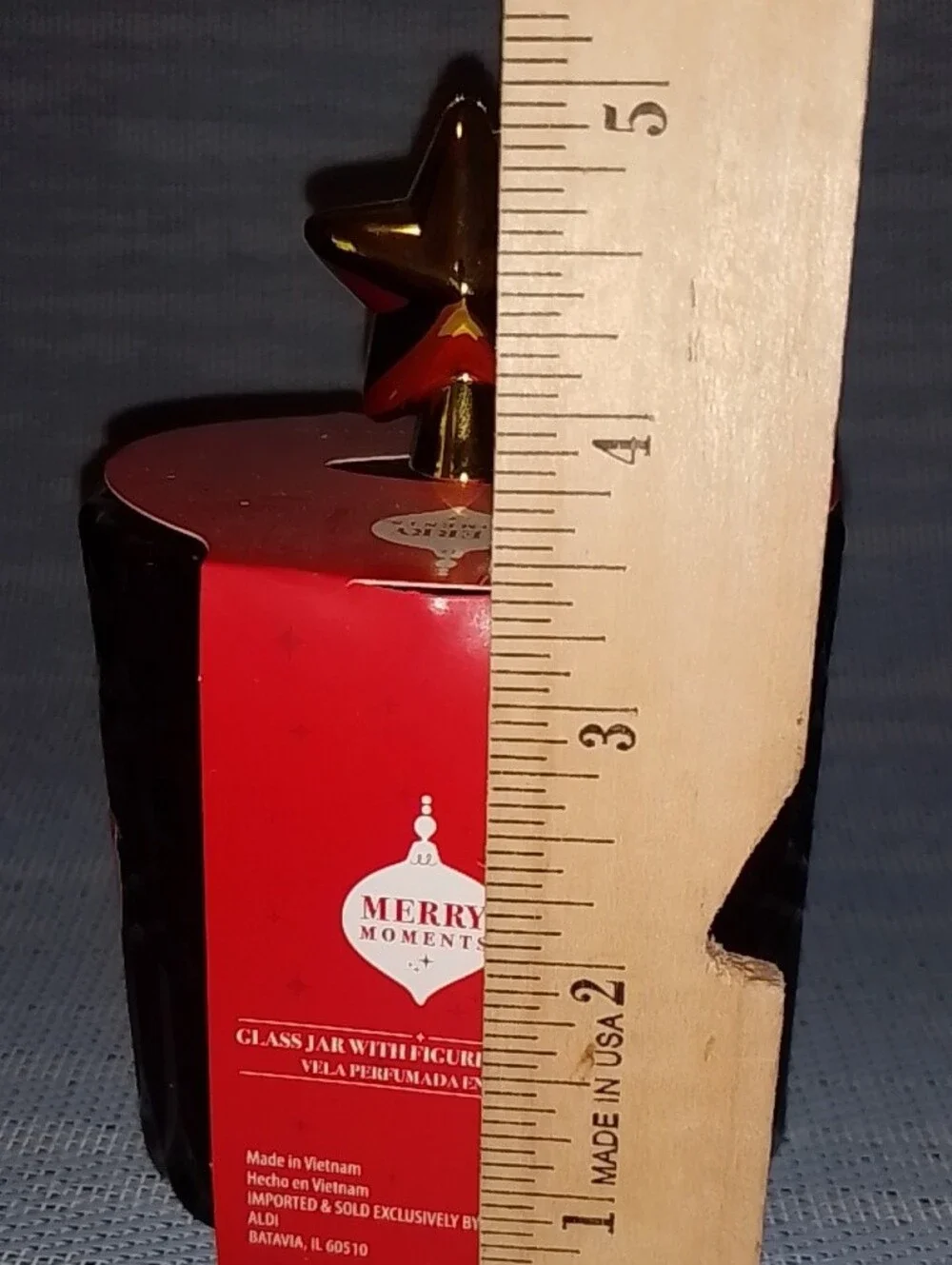 Berry, Caramel Scented Red Glass Jar Candle with Gold Star Topper